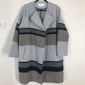 CUPCAKES & CASHMERE Open Coat Striped Long Allesa Color block neutral‎
